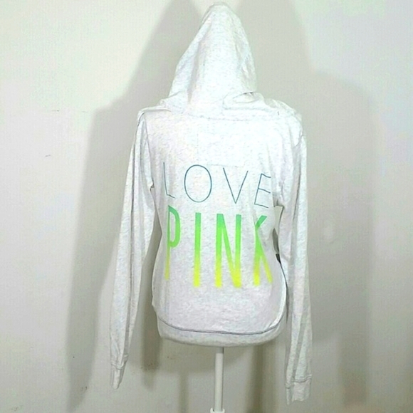 Light Gray Graphic hoodie pockets Neon Lab Logo Love Pink Lightweight - Picture 6 of 8